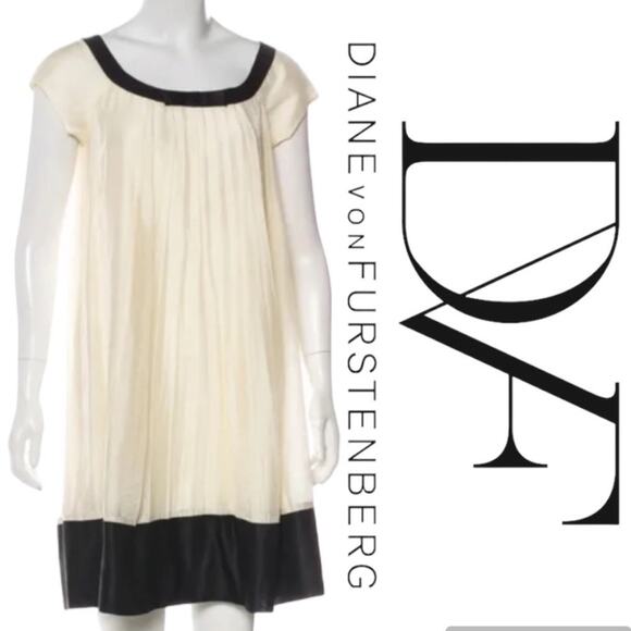 Diane Von Furstenberg Dresses & Skirts - Diane von Furstenberg DVF Florence Silk Womens Babydoll Dress Ivory Black Sz 2
